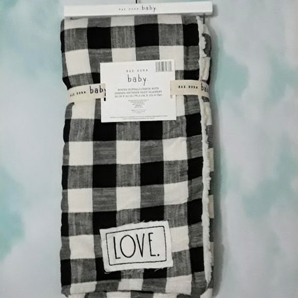 Rae Dunn Bedding Rae Dunn Love Woven Buffalo Check Sherpa Reverse